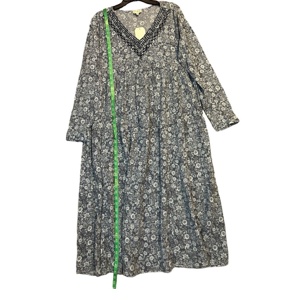 WONDERLY NWT Blue Floral Long Sleeve V-Neck Maxi Dress PXL - Picture 9 of 13